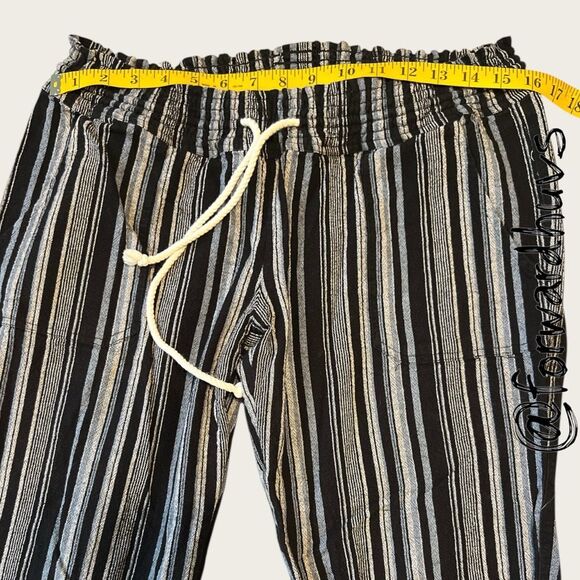 Roxy Oceanside Flared Linen Dark Blue Stripe Pants Size XL - MEASUREMENTS - Picture 7 of 12